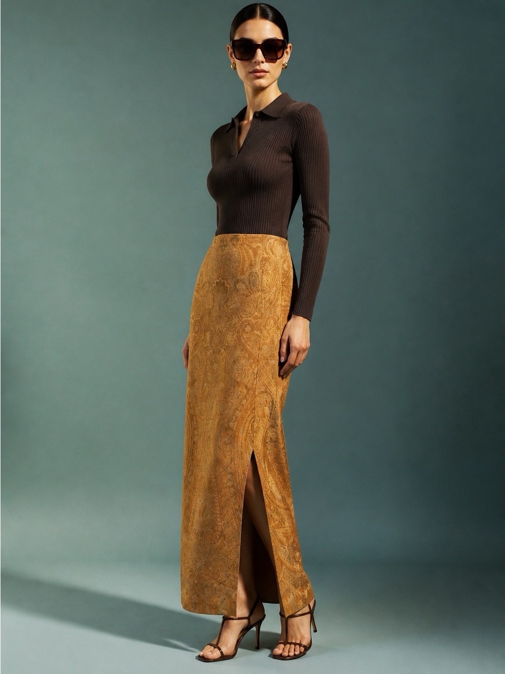 Vintage Talbots Silk Wool Blend Paisley Maxi Skirt Side Slit Size 6